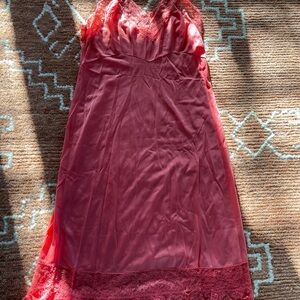 Coral Lace Trim Maxi Slip Dress